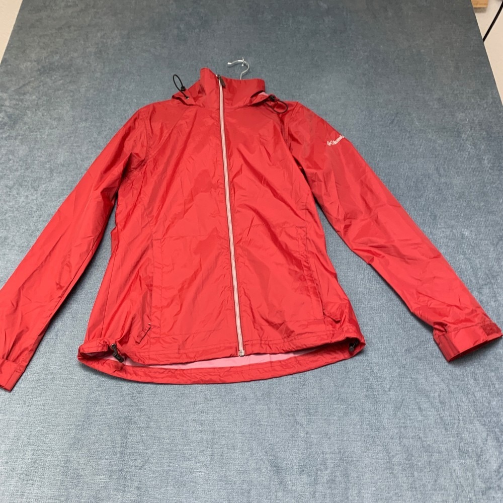 Columbia Switchback Windbreaker Jacket Womens S Red Hooded Full Zip Drawcord Hem